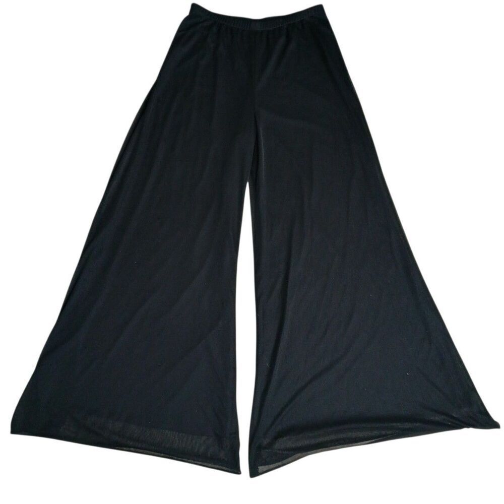 MSK Macy's Palazzo Dress Pants Womens Sz L Black Mesh Wide Leg Lined Whimsigoth
